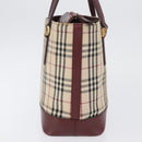 BURBERRY Nova Check Hand Bag Canvas Beige Red gold Auth BA11091-4