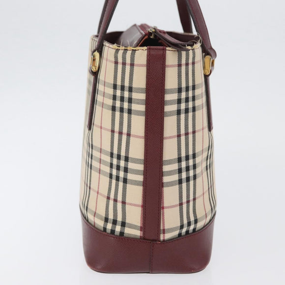 BURBERRY Nova Check Hand Bag Canvas Beige Red gold Auth BA11091