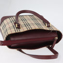 BURBERRY Nova Check Hand Bag Canvas Beige Red gold Auth BA11091-6