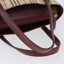 BURBERRY Nova Check Hand Bag Canvas Beige Red gold Auth BA11091-7