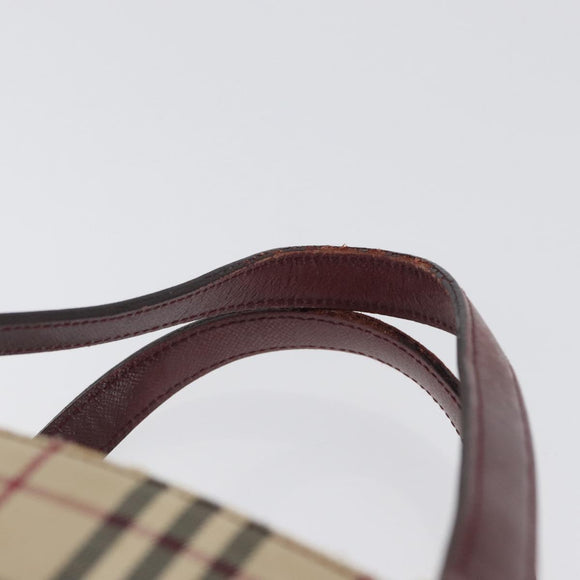 BURBERRY Nova Check Hand Bag Canvas Beige Red gold Auth BA11091