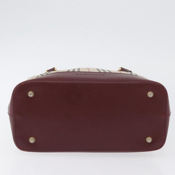 BURBERRY Nova Check Hand Bag Canvas Beige Red gold Auth BA11091