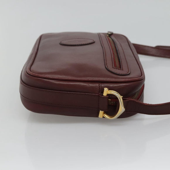 CARTIER Must Line Shoulder Bag Leather Bordeaux Gold Auth BA111