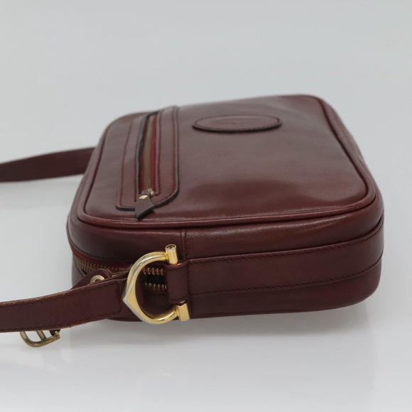 CARTIER Must Line Shoulder Bag Leather Bordeaux Gold Auth BA111
