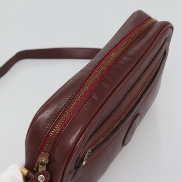 CARTIER Must Line Shoulder Bag Leather Bordeaux Gold Auth BA111