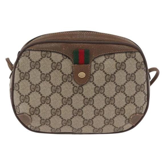 GUCCI GG Supreme Web Sherry Line Bag PVC Beige Gold 89 02 066 Auth BA11106