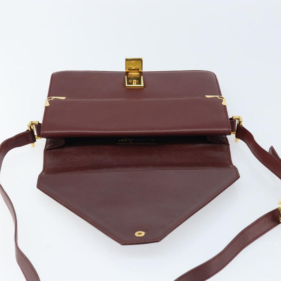 CARTIER Must Line Umhängetasche Leder Bordeaux Gold Auth BA11108