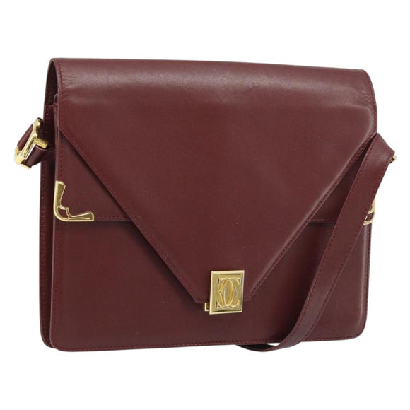 CARTIER Must Line Umhängetasche Leder Bordeaux Gold Auth BA11108
