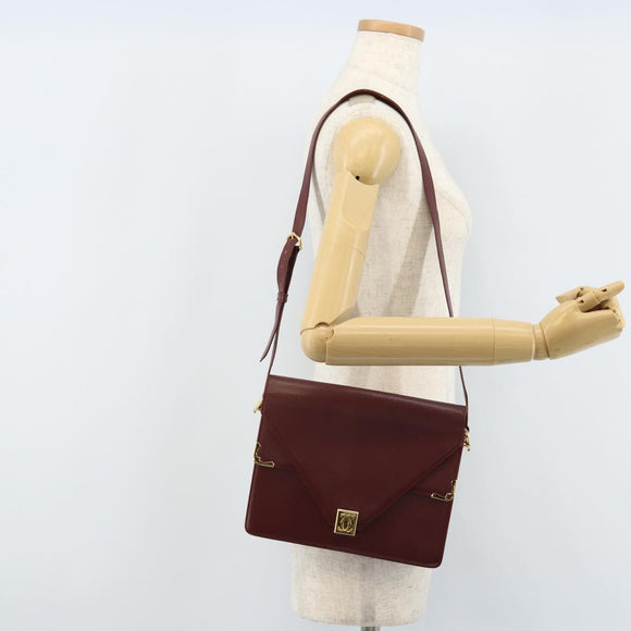 CARTIER Must Line Umhängetasche Leder Bordeaux Gold Auth BA11108