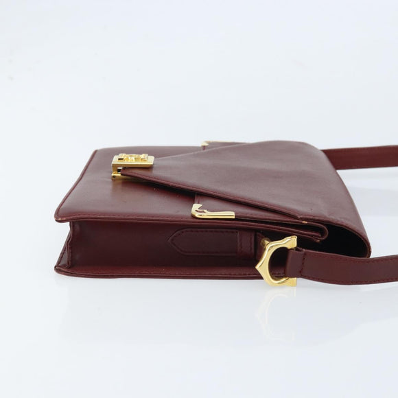 CARTIER Must Line Umhängetasche Leder Bordeaux Gold Auth BA11108
