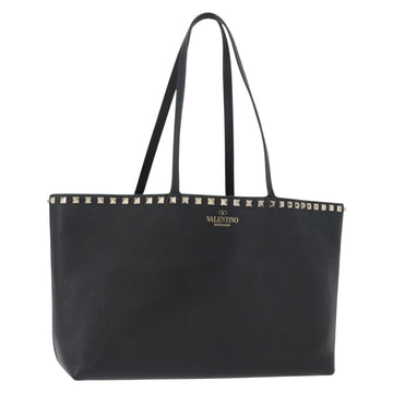 VALENTINO Rock Studs Tote Bag Leather Black Silver Auth BA11109