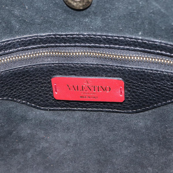 VALENTINO Rock Studs Tote Bag Leather Black Silver Auth BA11109
