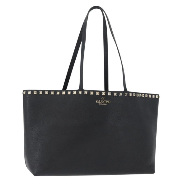 VALENTINO Rockstud Henkeltasche Leder Schwarz Silber Auth BA11109
