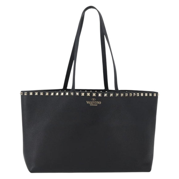 VALENTINO Rock Studs Tote Bag Leather Black Silver Auth BA11109
