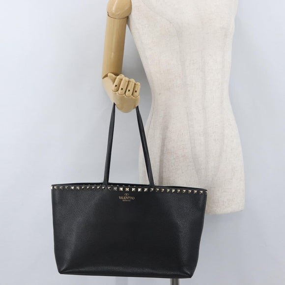 VALENTINO Rock Studs Tote Bag Leather Black Silver Auth BA11109