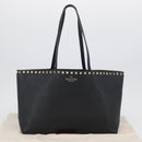 VALENTINO Rock Studs Tote Bag Leather Black Silver Auth BA11109-12