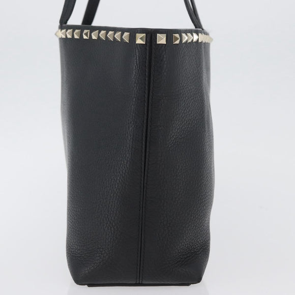VALENTINO Rock Studs Tote Bag Leather Black Silver Auth BA11109