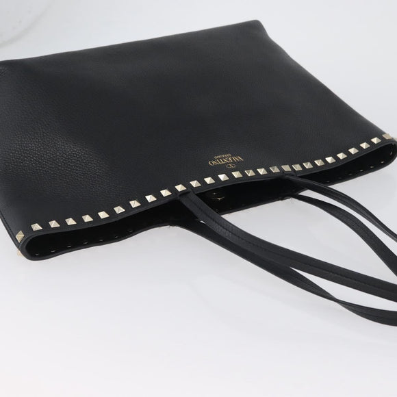 VALENTINO Rock Studs Tote Bag Leather Black Silver Auth BA11109