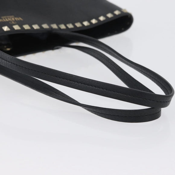 VALENTINO Rock Studs Tote Bag Leather Black Silver Auth BA11109