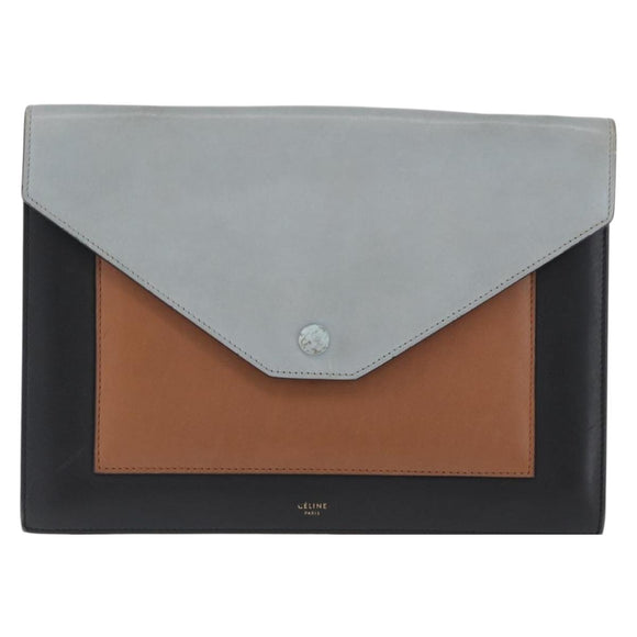 CELINE Large Flap Chain Shoulder Bag Leather Multicolor Gold Auth BA11111
