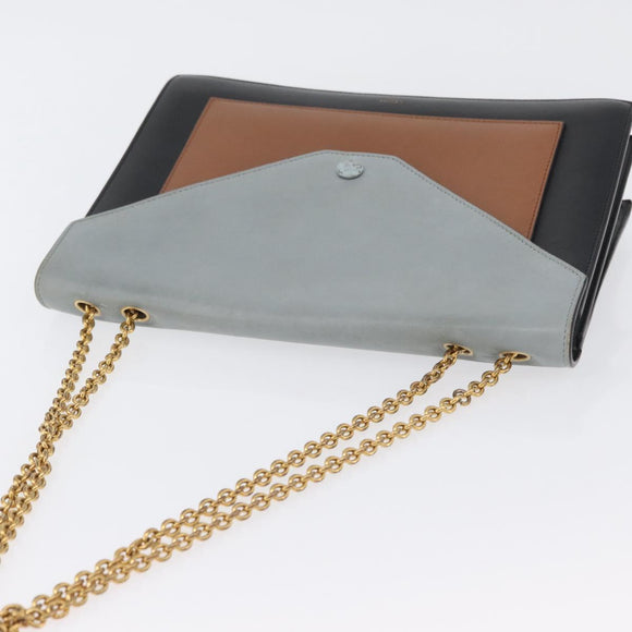 CELINE Large Flap Chain Shoulder Bag Leather Multicolor Gold Auth BA11111