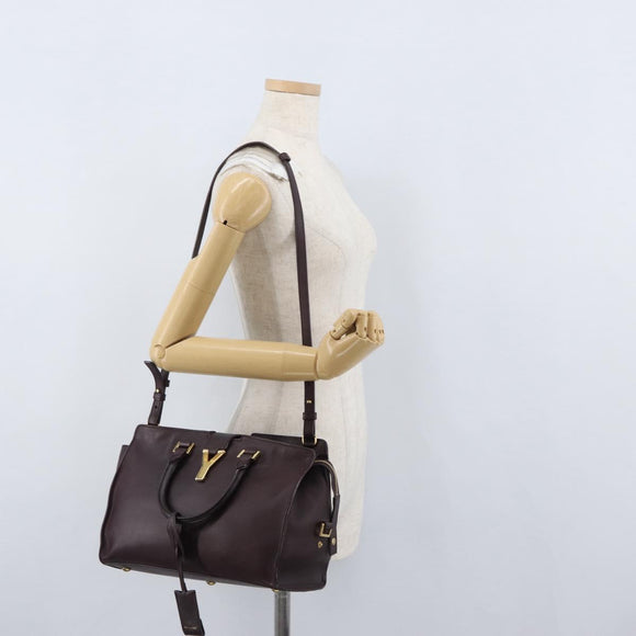 SAINT LAURENT petit cabas Hand Bag Leather 2way Purple Gold Auth BA11112
