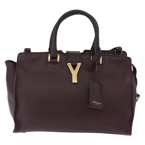 SAINT LAURENT petit cabas Hand Bag Leather 2way Purple Gold Auth BA11112