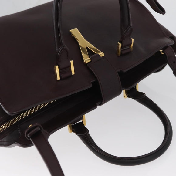 SAINT LAURENT petit cabas Hand Bag Leather 2way Purple Gold Auth BA11112