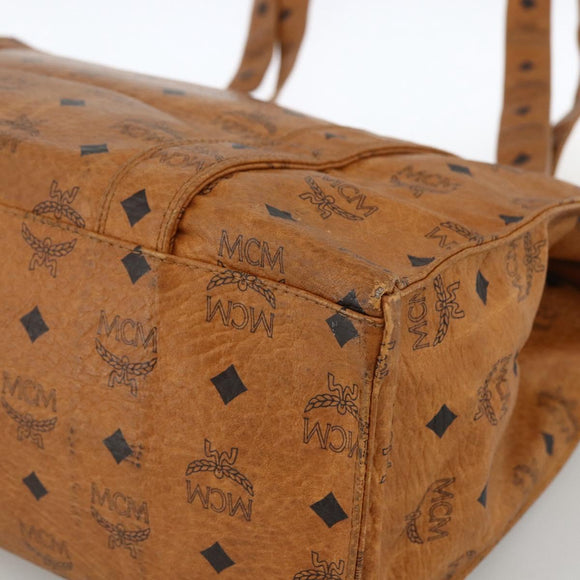 MCM Logogram Vicetos Tote Bag PVC Brown Gold Auth BA11113