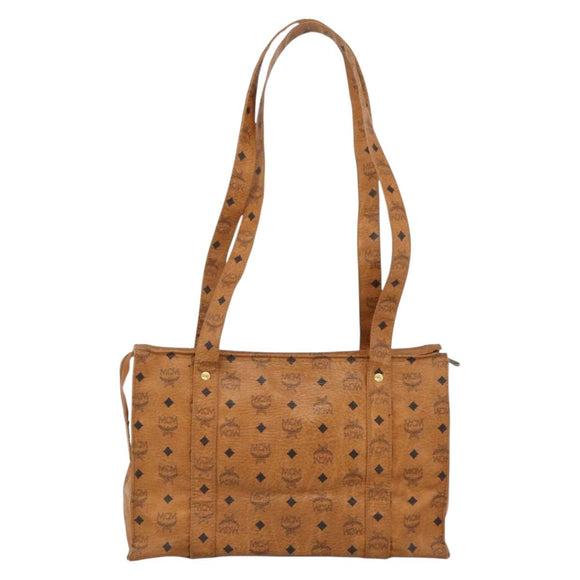 MCM Logogram Vicetos Tote Bag PVC Brown Gold Auth BA11113