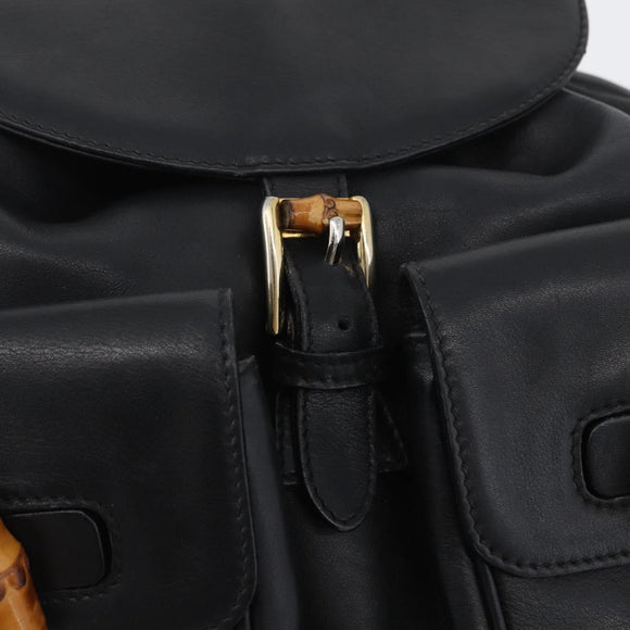 GUCCI Bambus Rucksack Leder Schwarz Gold 003 2058 0016 Auth BA11115