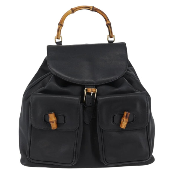 GUCCI Bambus Rucksack Leder Schwarz Gold 003 2058 0016 Auth BA11115