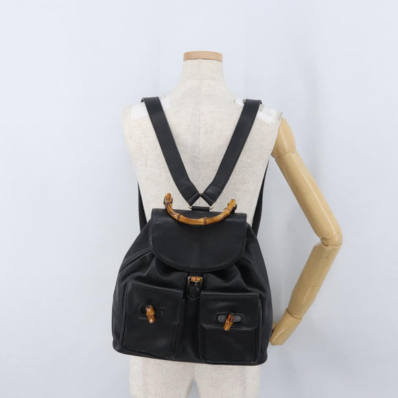 GUCCI Bambus Rucksack Leder Schwarz Gold 003 2058 0016 Auth BA11115
