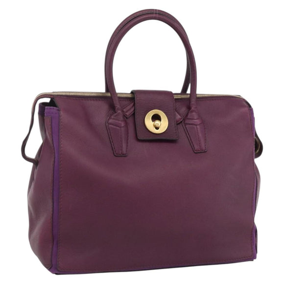 SAINT LAURENT Hand Bag Leather Purple Gold 274766 Auth BA11116V