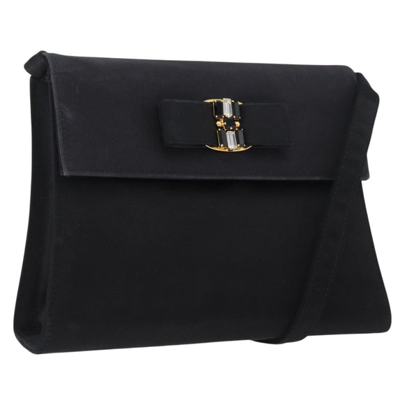 Salvatore Ferragamo Vala Shoulder Bag Satin Black Gold Auth BA11117