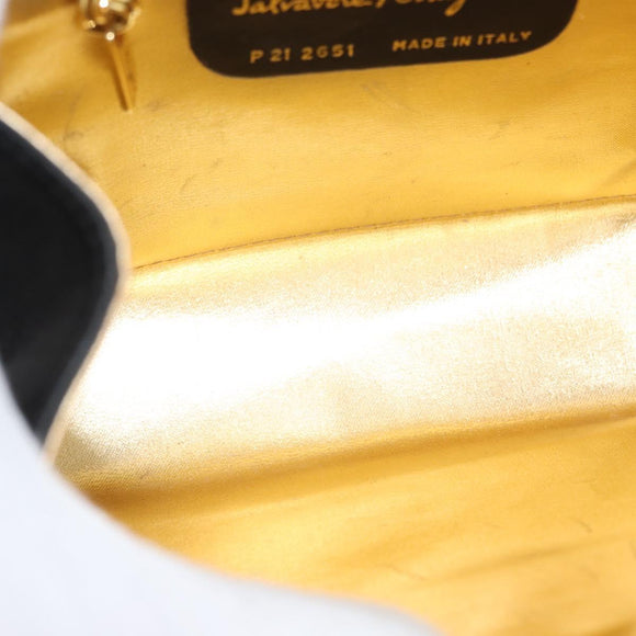 Salvatore Ferragamo Vala Shoulder Bag Satin Black Gold Auth BA11117