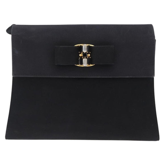 Salvatore Ferragamo Vala Shoulder Bag Satin Black Gold Auth BA11117