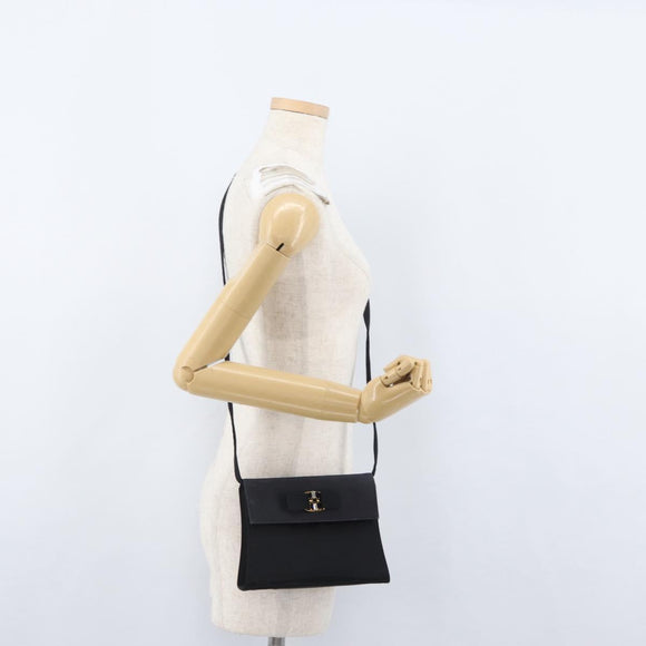 Salvatore Ferragamo Vala Shoulder Bag Satin Black Gold Auth BA11117