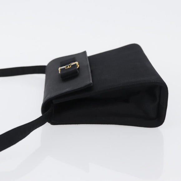 Salvatore Ferragamo Vala Shoulder Bag Satin Black Gold Auth BA11117