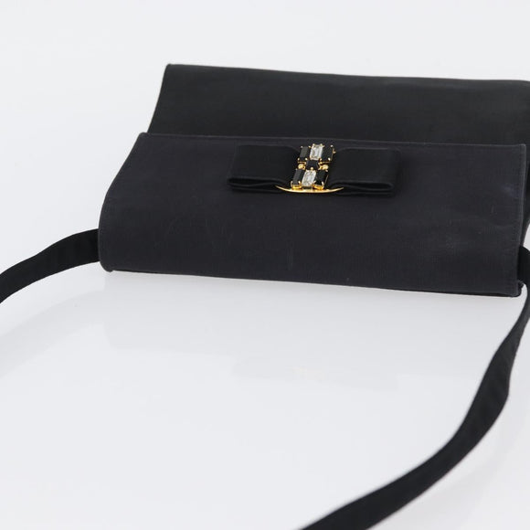 Salvatore Ferragamo Vala Shoulder Bag Satin Black Gold Auth BA11117