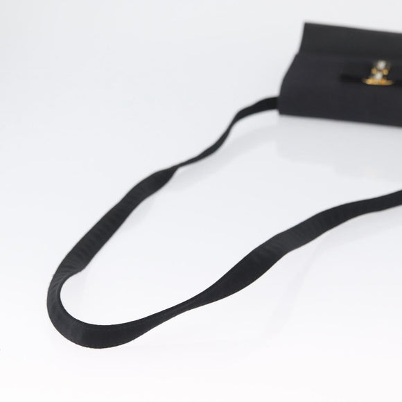 Salvatore Ferragamo Vala Shoulder Bag Satin Black Gold Auth BA11117
