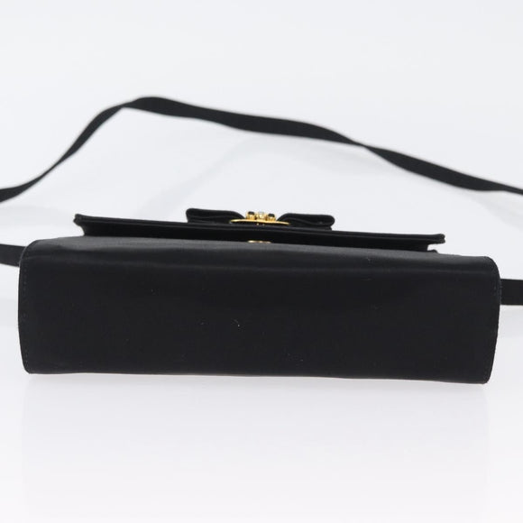 Salvatore Ferragamo Vala Shoulder Bag Satin Black Gold Auth BA11117