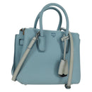 MCM Hand Bag Leather 2way Light Blue Silver Auth BA11118V-1