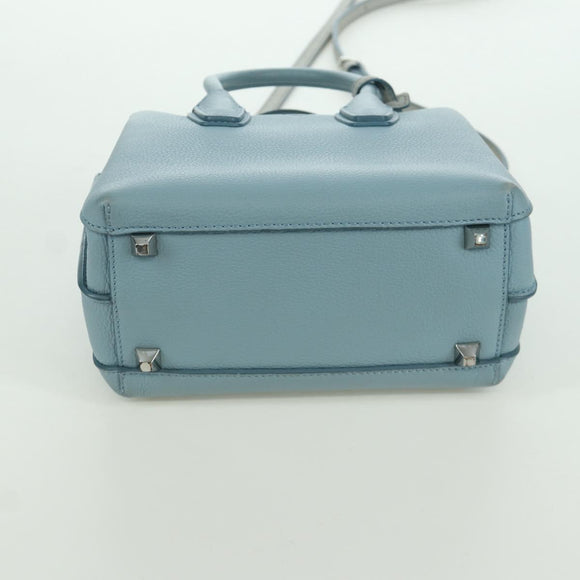 MCM Hand Bag Leather 2way Light Blue Silver Auth BA11118V