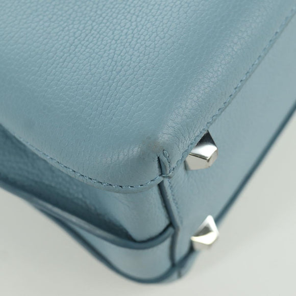 MCM Hand Bag Leather 2way Light Blue Silver Auth BA11118V