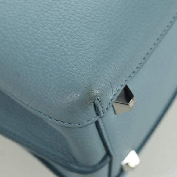 MCM Hand Bag Leather 2way Light Blue Silver Auth BA11118V