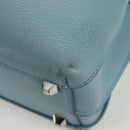 MCM Hand Bag Leather 2way Light Blue Silver Auth BA11118V-9