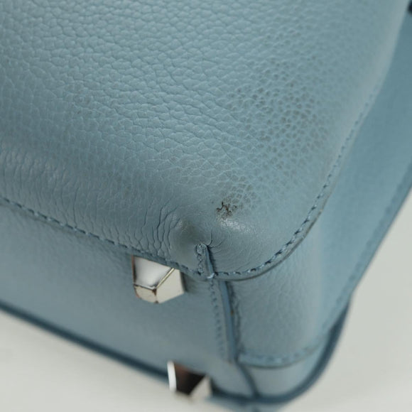 MCM Hand Bag Leather 2way Light Blue Silver Auth BA11118V