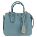 MCM Hand Bag Leather 2way Light Blue Silver Auth BA11118V-13