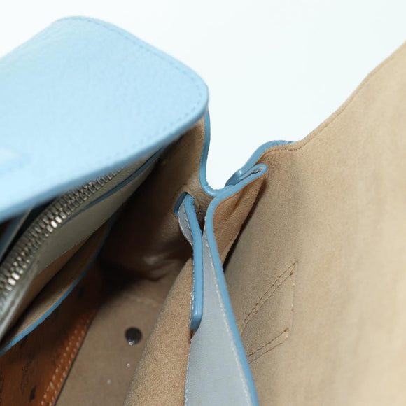 MCM Hand Bag Leather 2way Light Blue Silver Auth BA11118V